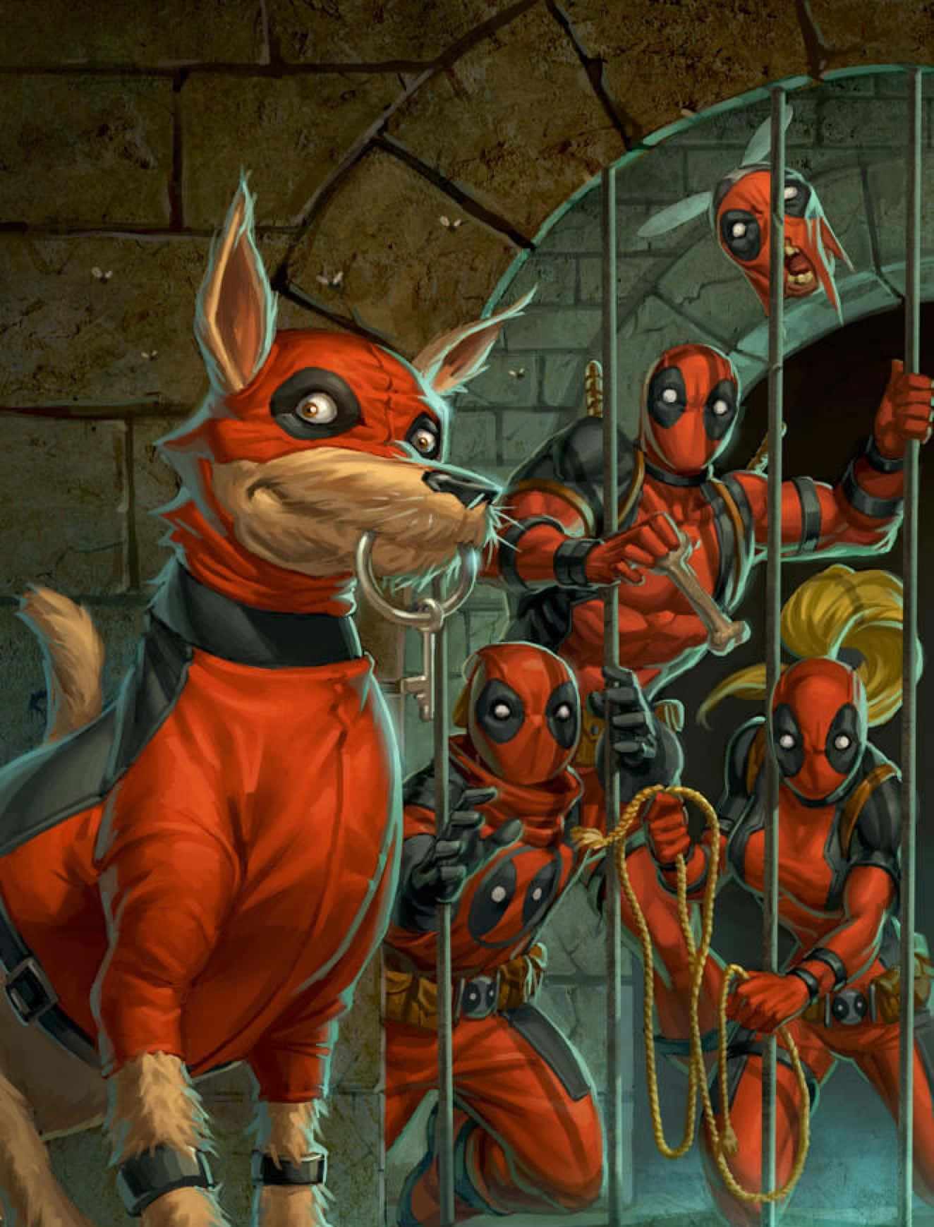 Deadpool unleashes chaos in cartoon action Wallpaper