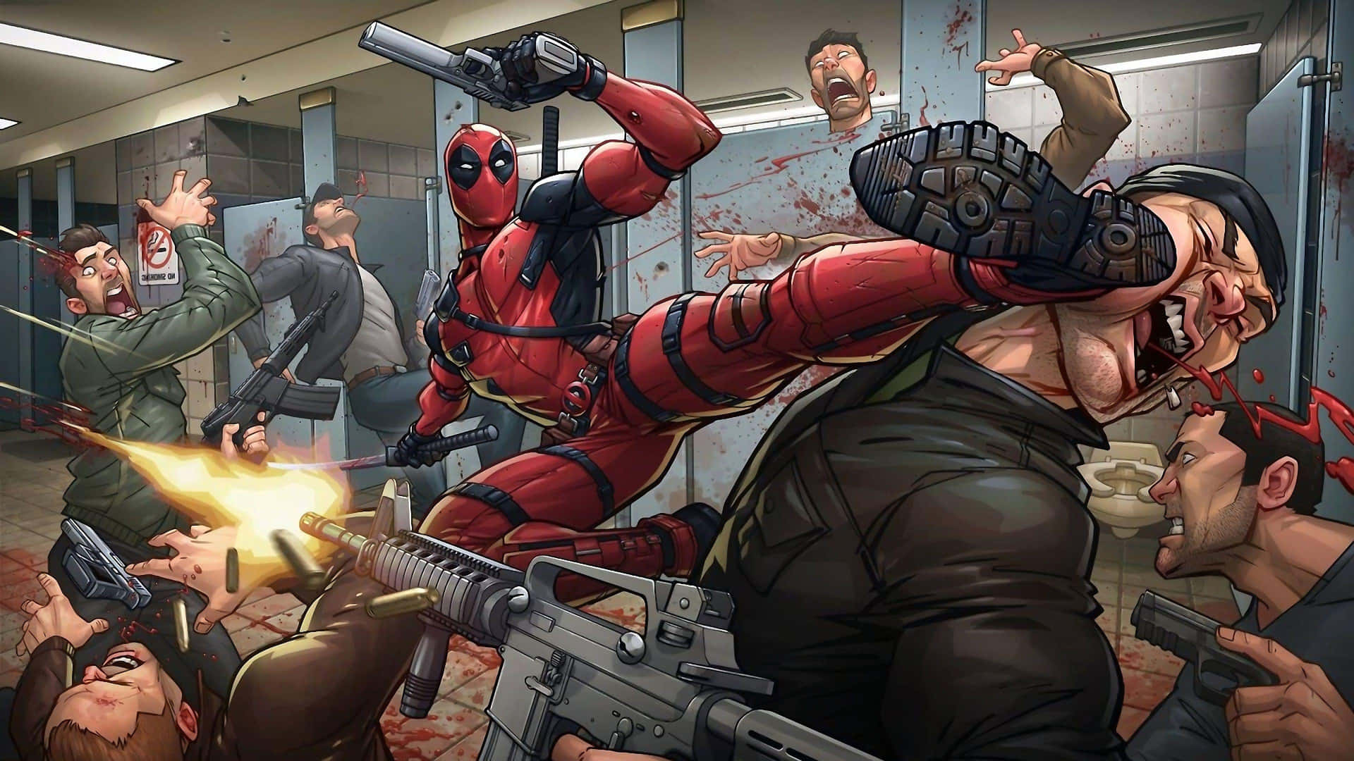 Deadpool Corridor Fight Scene Wallpaper
