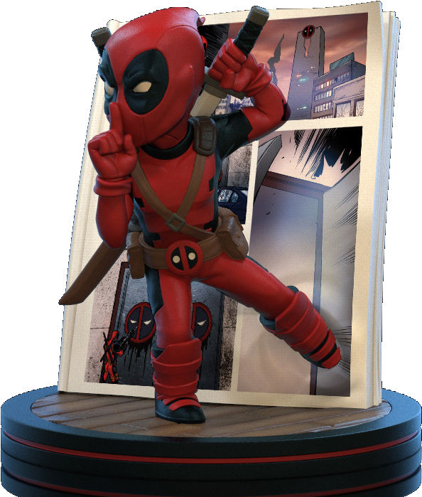 Deadpool Figure Emerging From Comic Book PNG