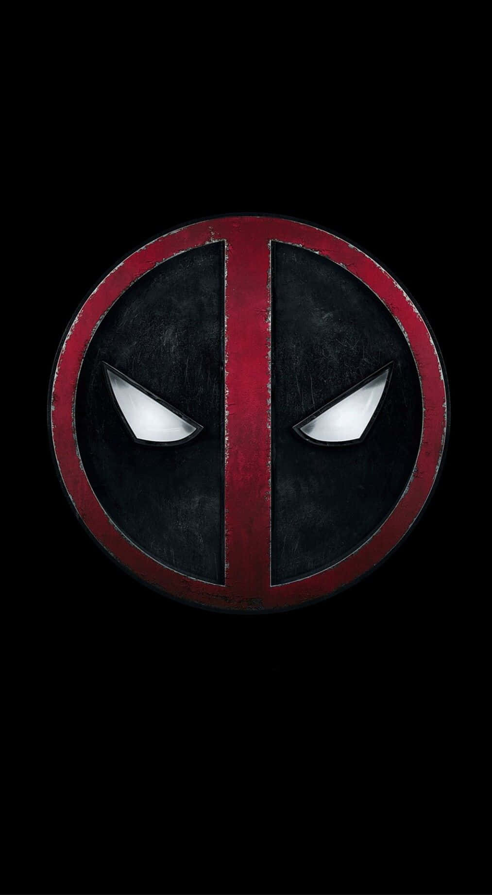 Deadpool Logo Patch Wallpaper — A stark Deadpool logo with glowing white eyes and red accents against a black background.