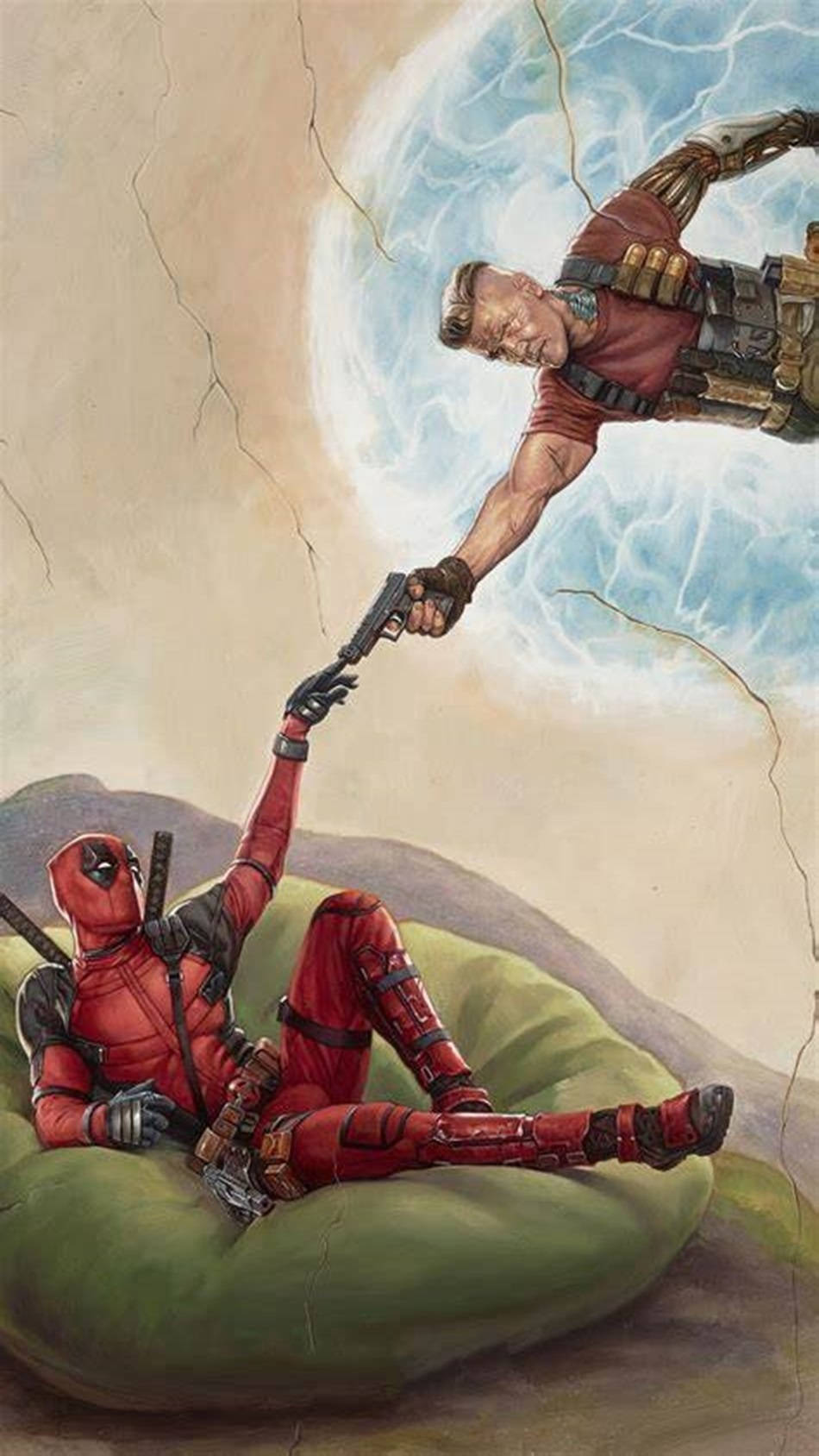 Deadpoolfilm Parodie Des Gemäldes Erschaffung Adams Wallpaper