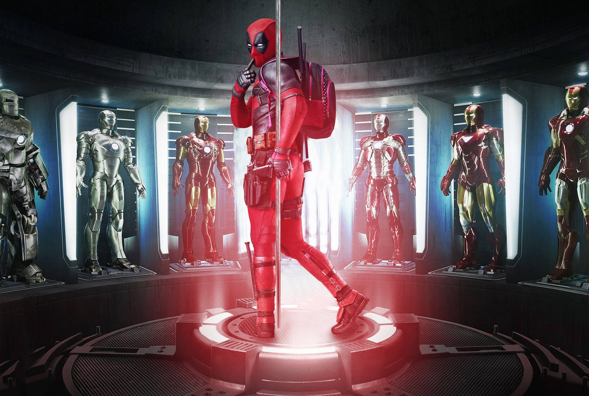 Deadpool Movie Ironman Suits Room Wallpaper