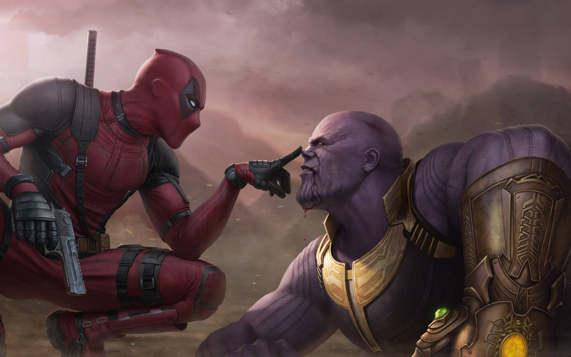 Deadpool Pointing At Thanos
