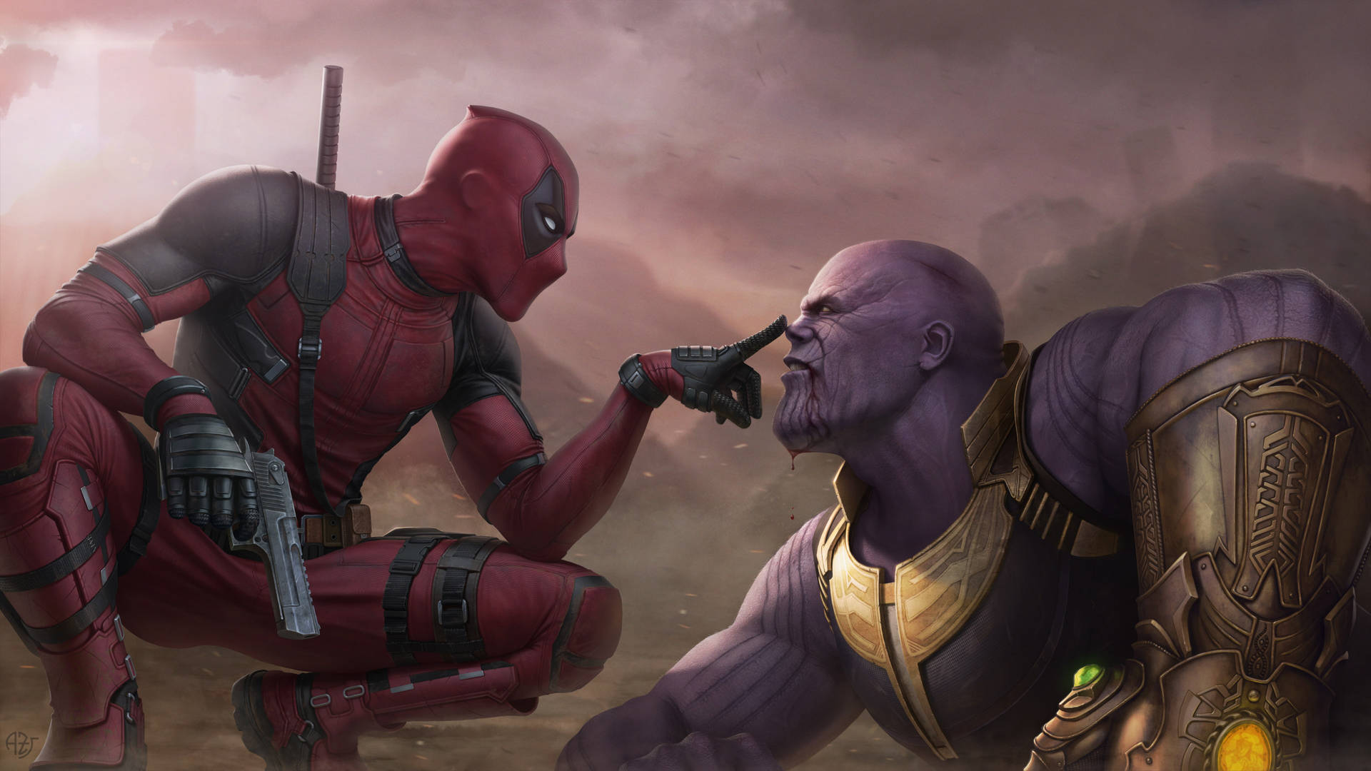 Deadpoolsticht Thanos Hd Heraus. Wallpaper