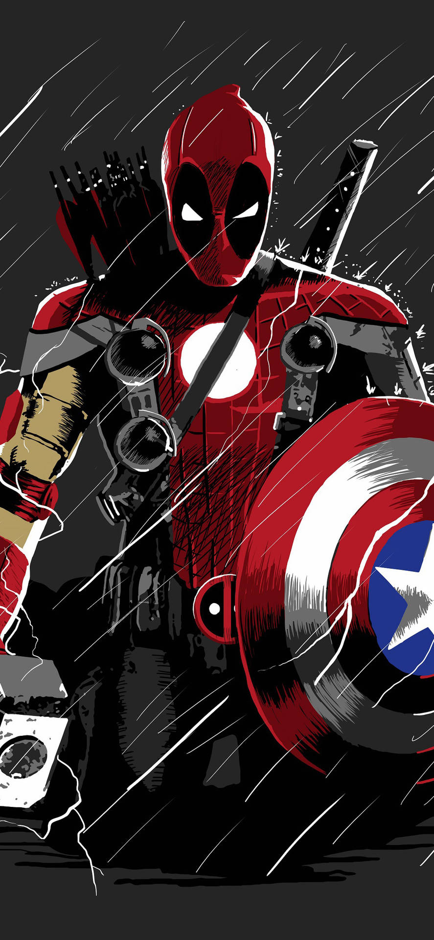 Deadpool Med Alle Våben Superhelt iPhone Tapet Wallpaper