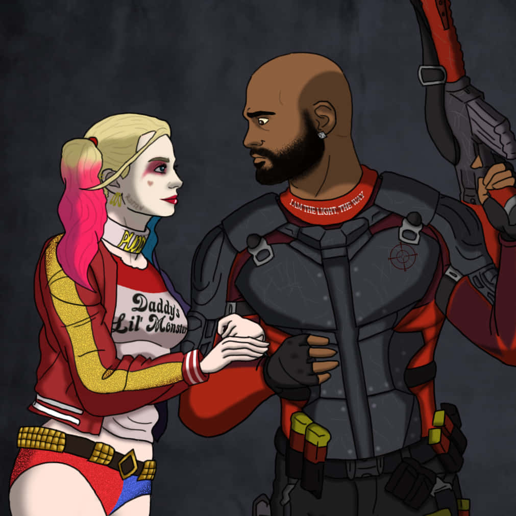 Deadshot En Harley Quinn Geanimeerde Stijl Achtergrond