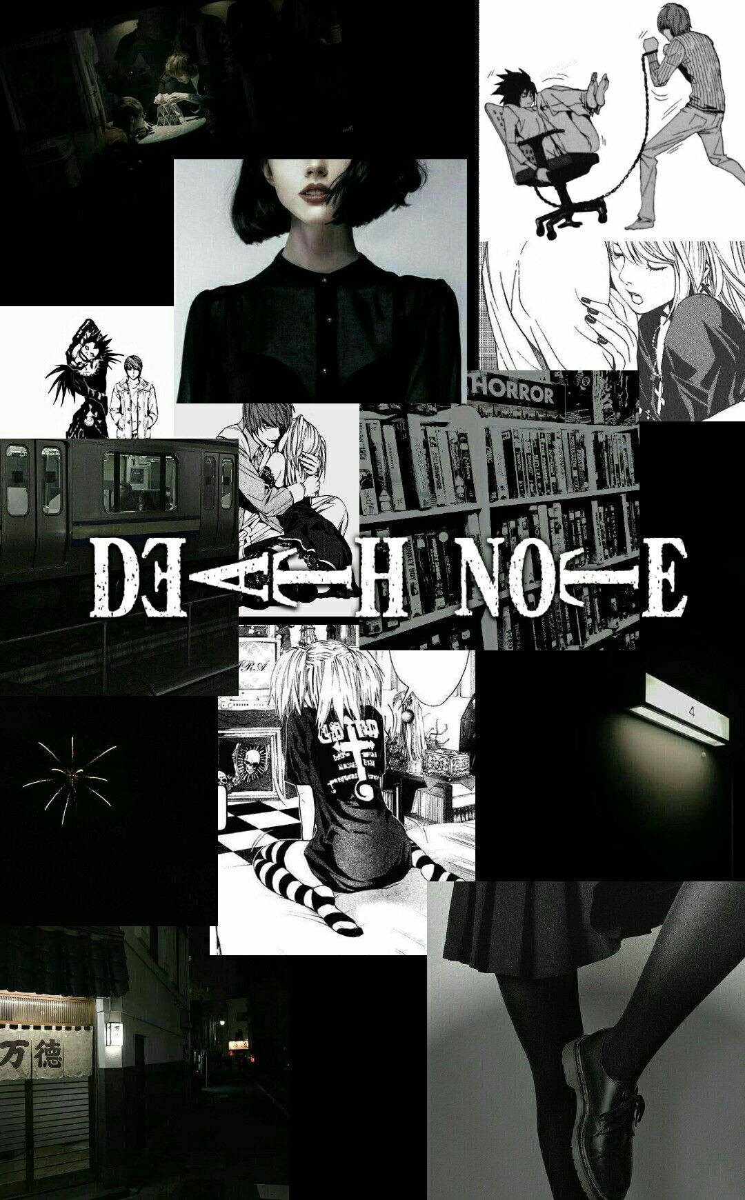 Estéticade Death Note Con Escenas Y Personajes. Fondo de pantalla