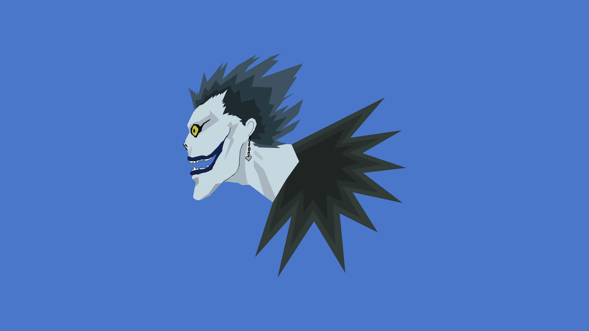 A Blue Background With A Black And White Anime Character