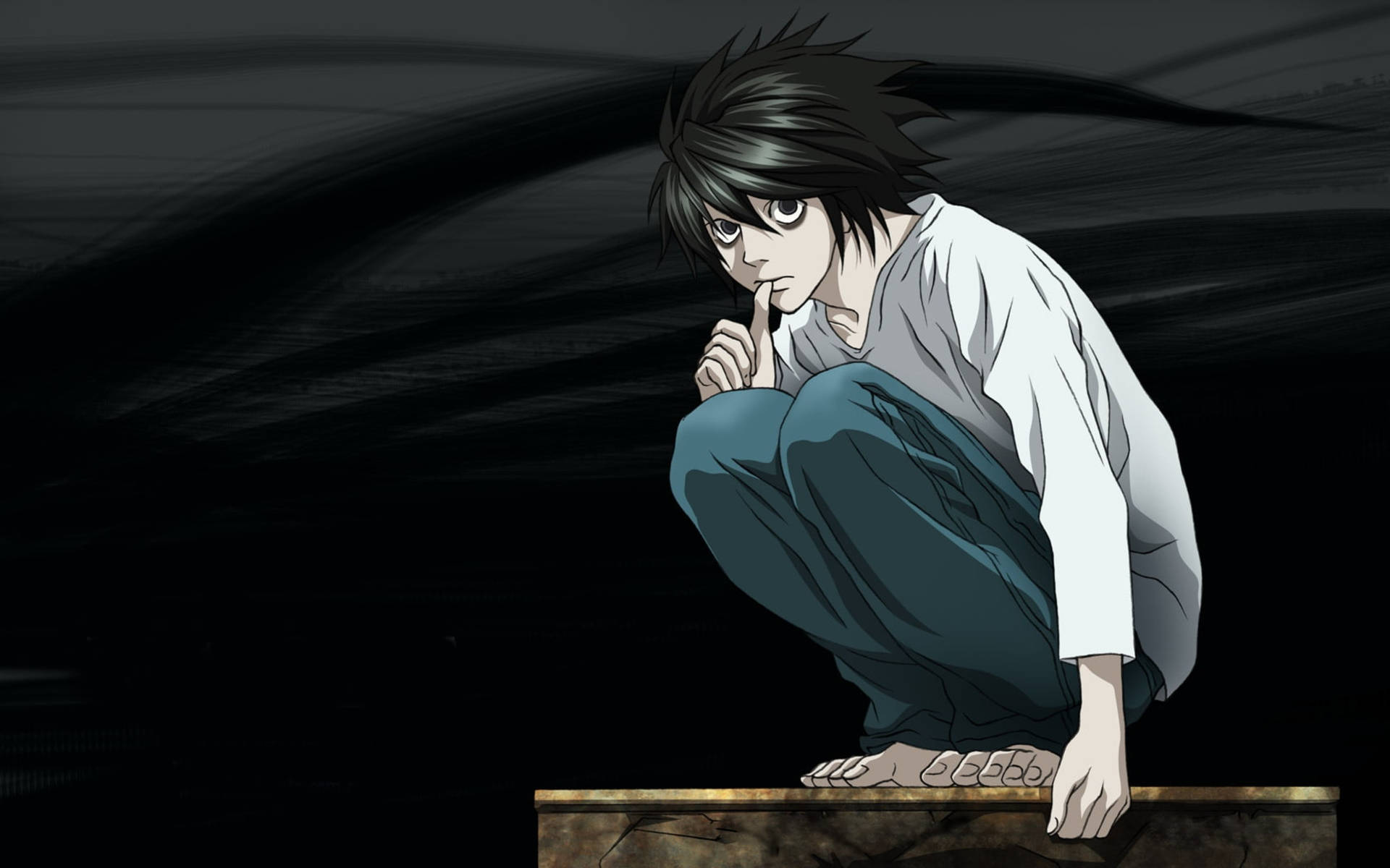 Death Note Character L Iconic Pose Background