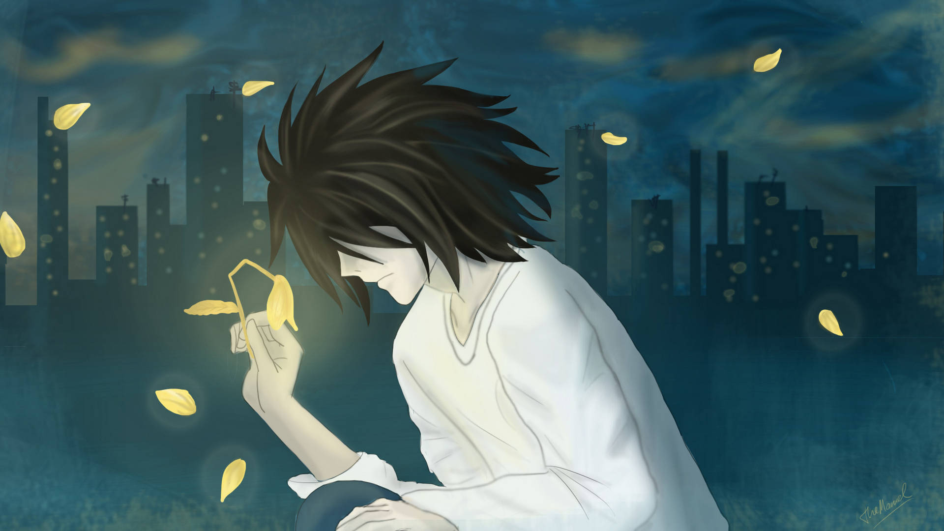 Death Note Golden Leaves And L Wallpaper