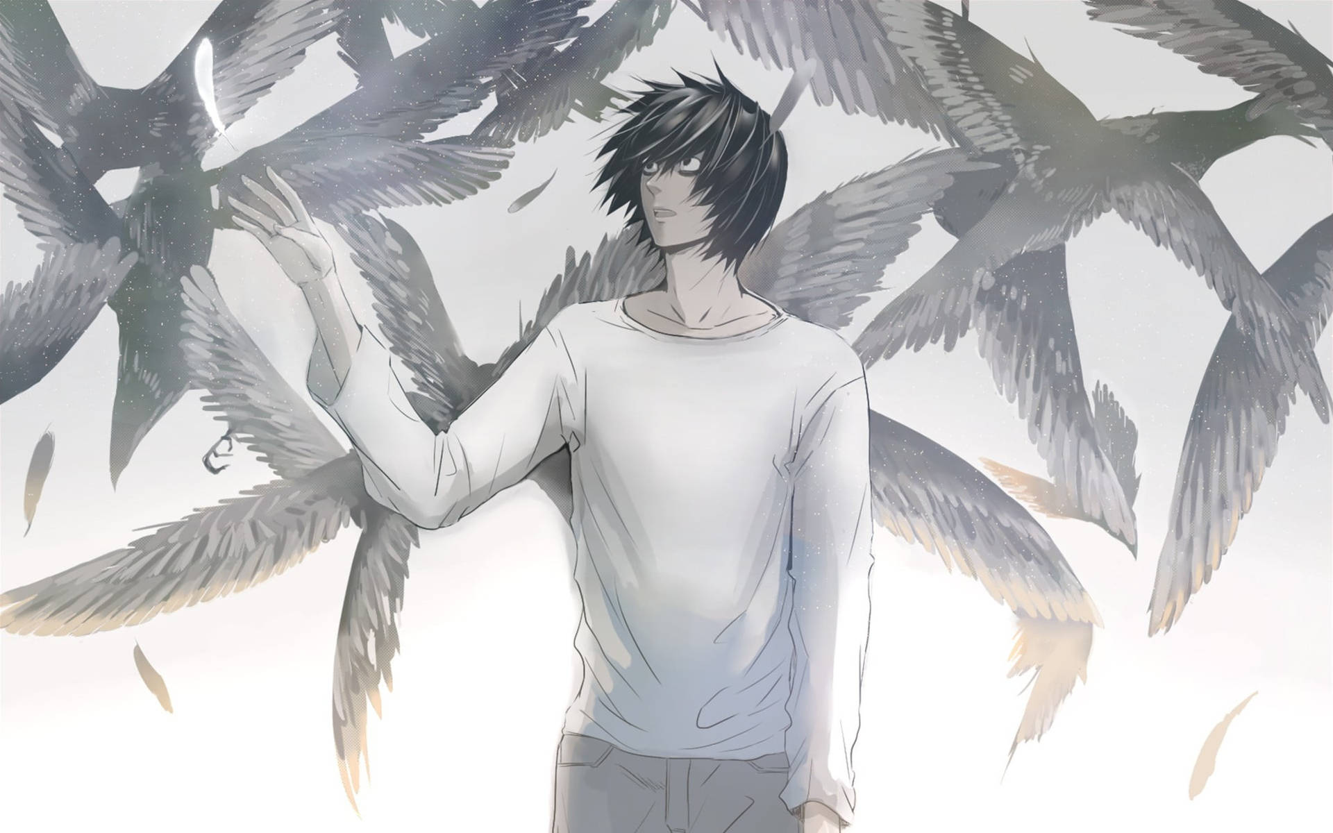 Death Note L med fugle Wallpaper