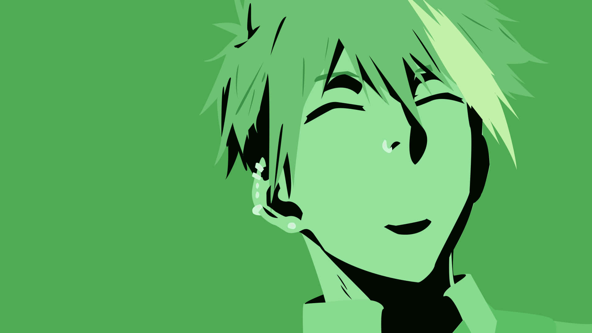 A Green Anime Character With A Smile
