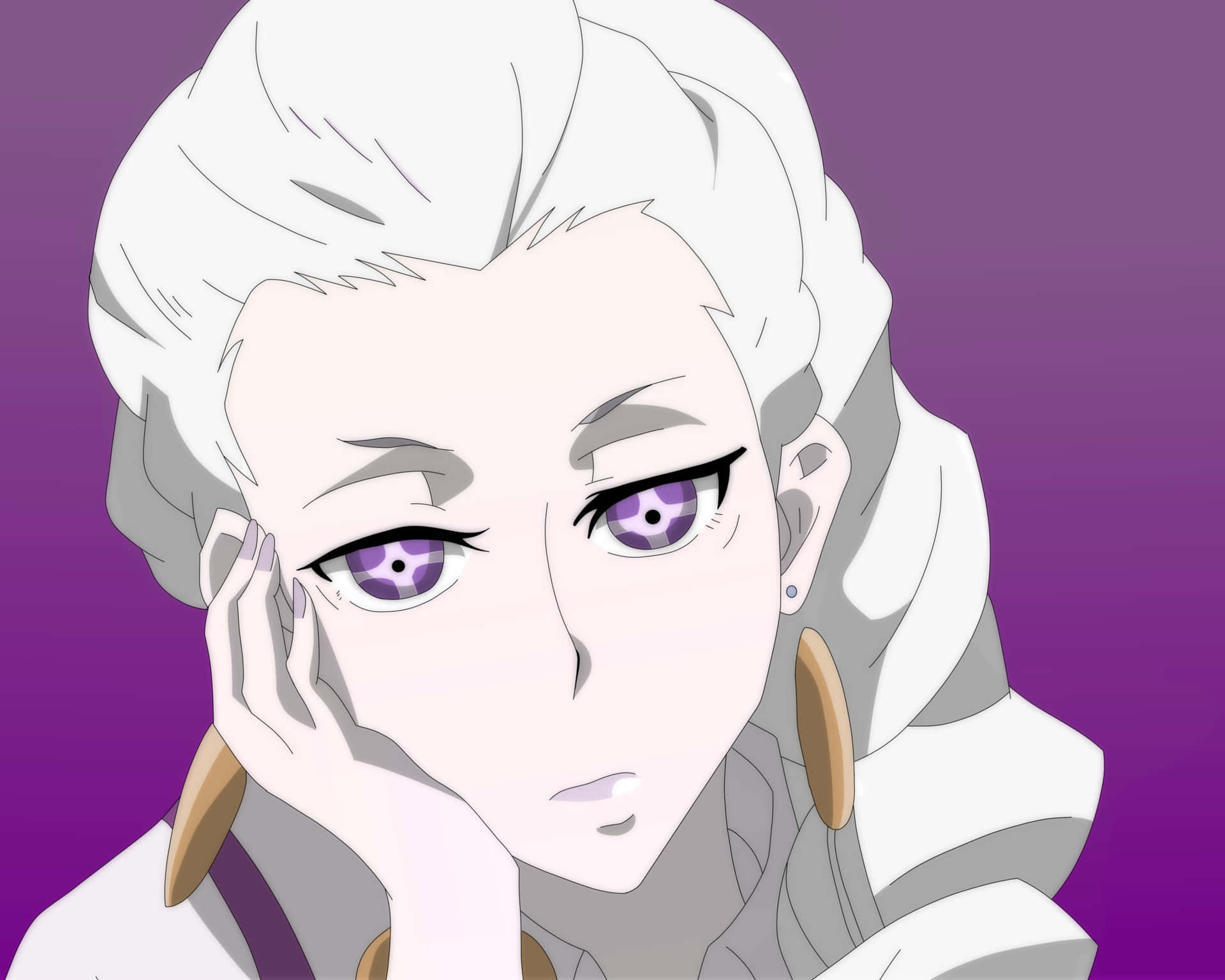 A White Anime Character With Purple Eyes