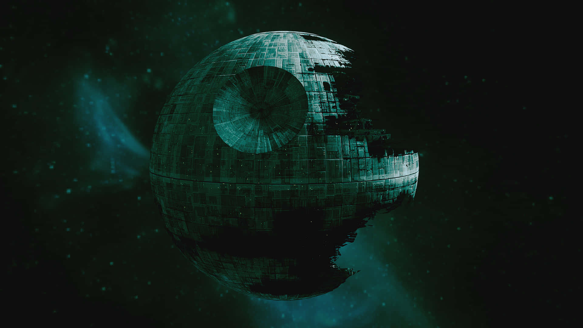 The iconic Death Star looms large over an otherwise serene landscape