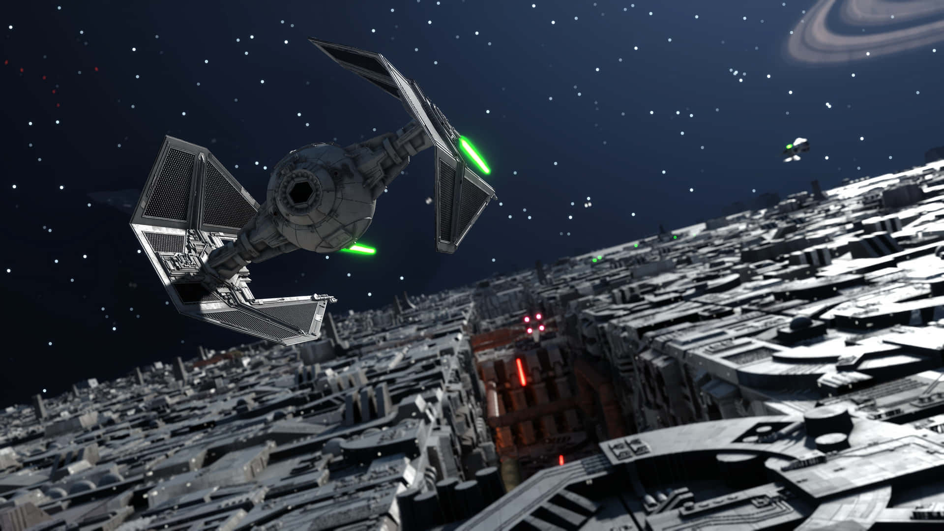 The Death Star stands tall in the night sky, ready to bring destruction upon any who oppose it. Wallpaper