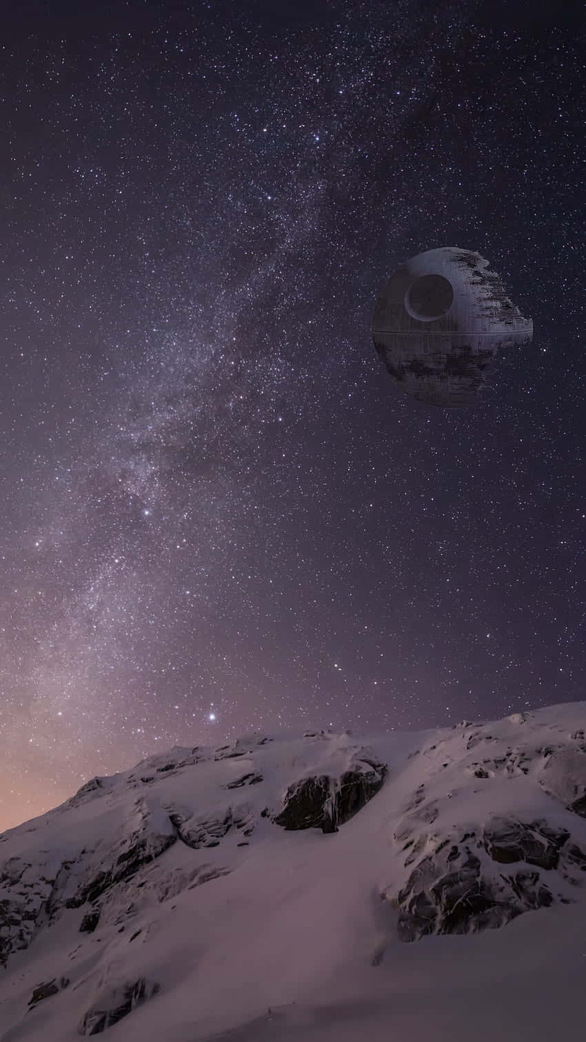 Death Star Over Snowy Mountain Nightscape Wallpaper