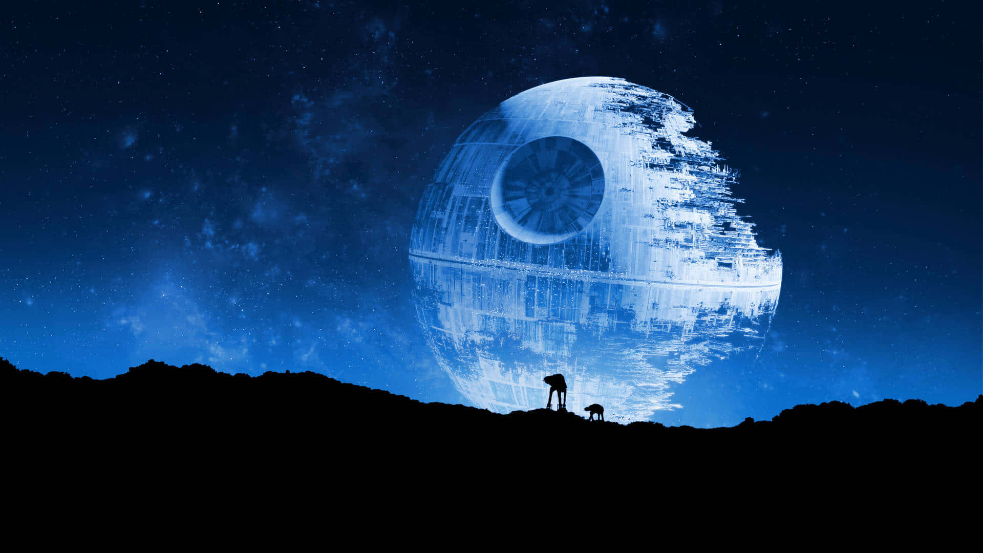 Death Star Rising Over Silhouetted Landscape Wallpaper