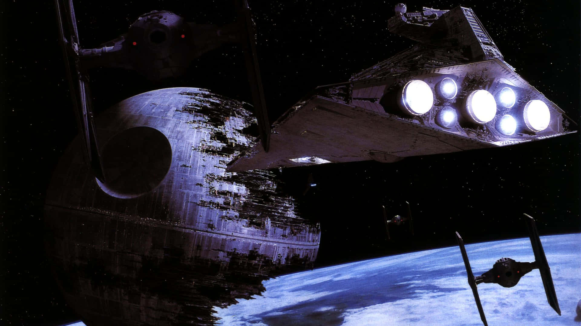 Death Starand Star Destroyerin Space Wallpaper