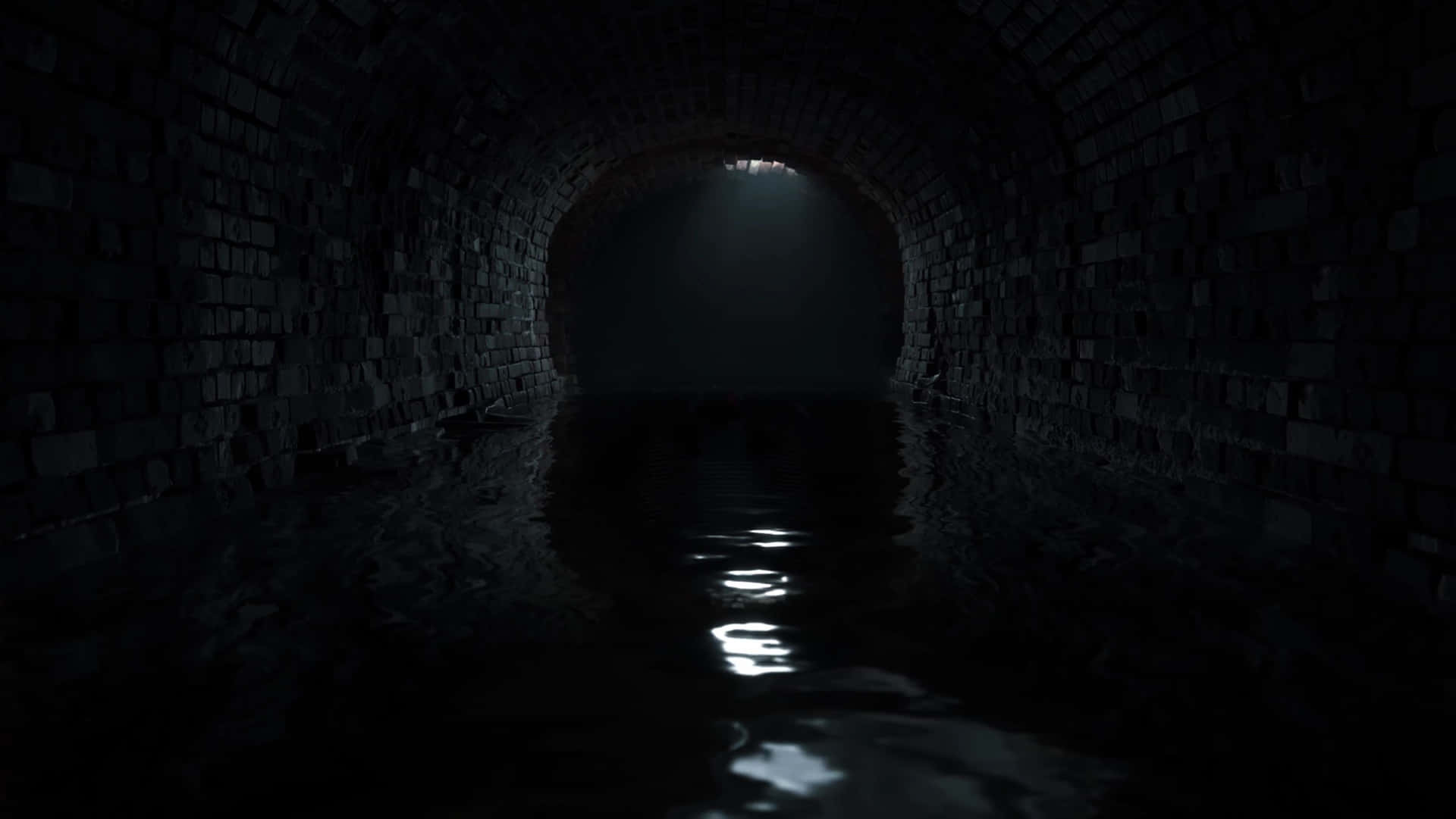 Enmörk Tunnel Med Vatten Och Ljus Som Strömmar Igenom