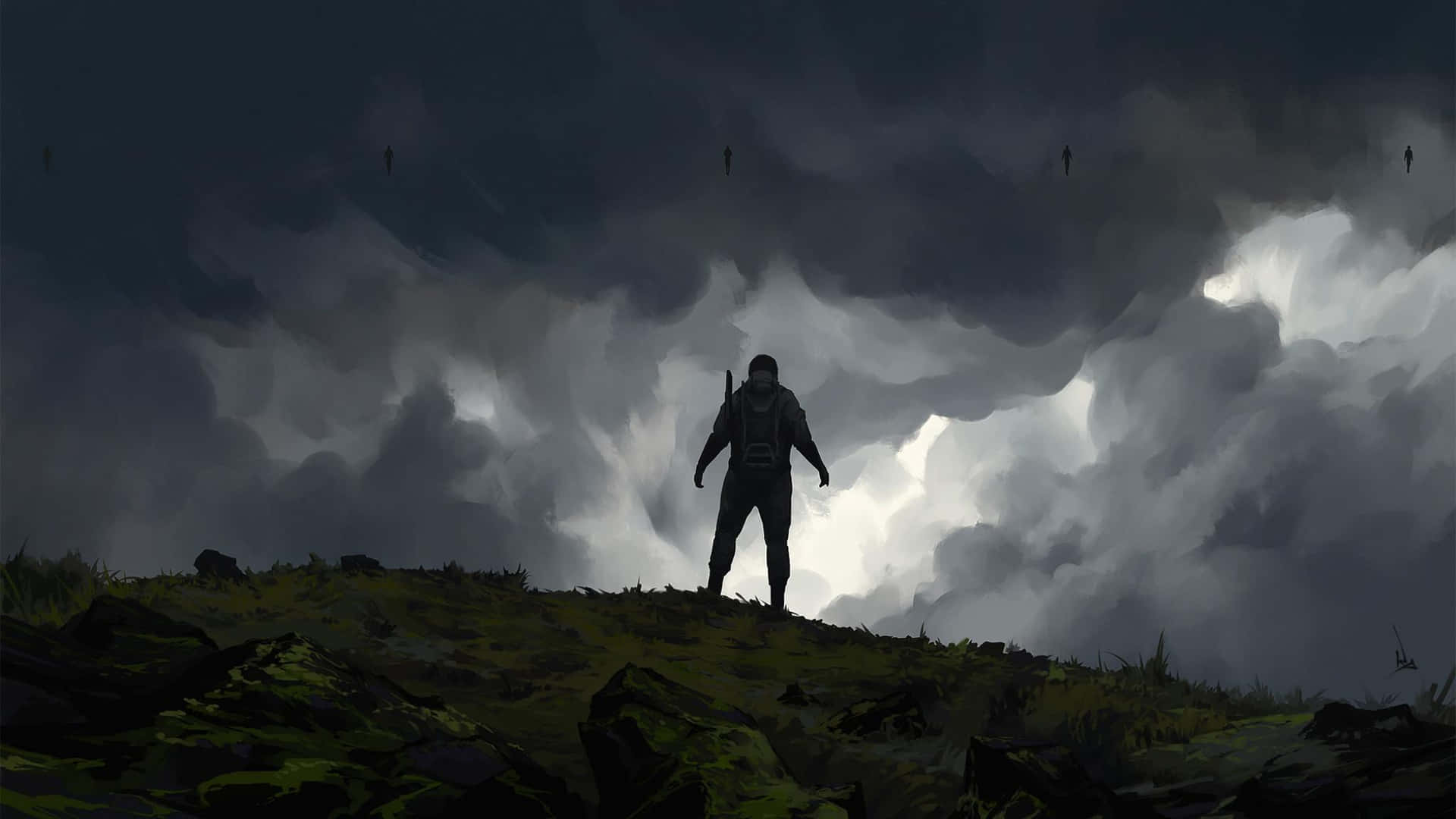 A Person Standing On A Hill Under A Stormy Sky Wallpaper
