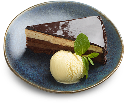 Decadent Chocolate Cake Slice With Ice Cream PNG