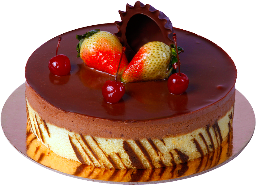 Decadent Chocolate Cakewith Strawberriesand Cherries PNG