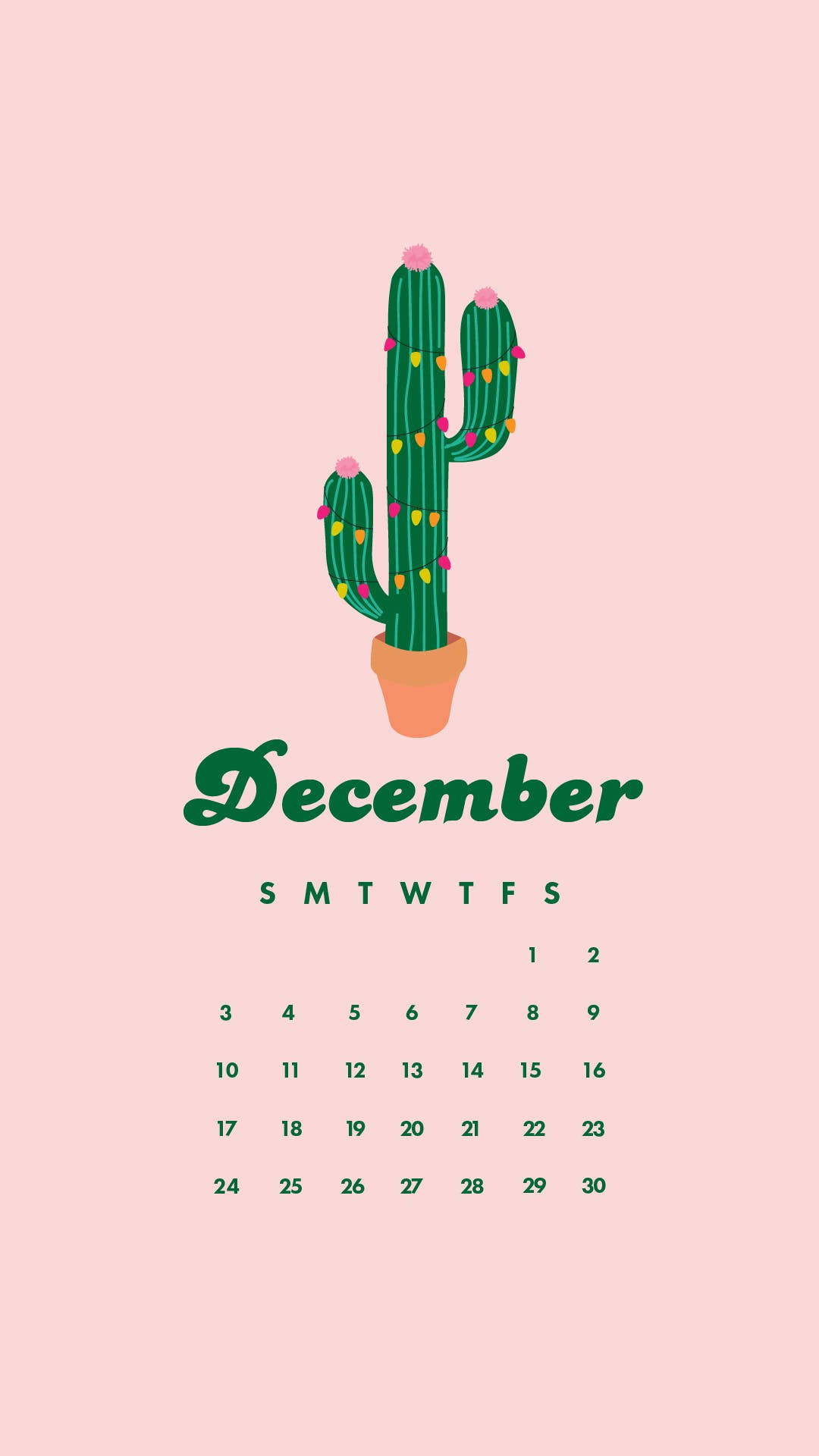 December Cactus Calendar Wallpaper