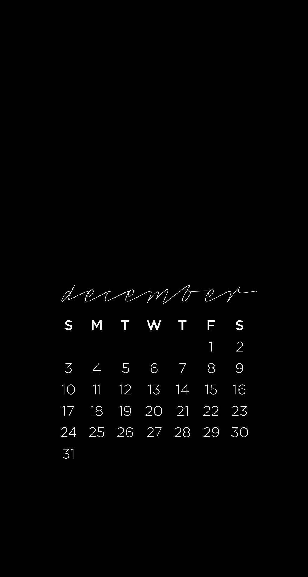 December Minimalist Black Calendar Wallpaper
