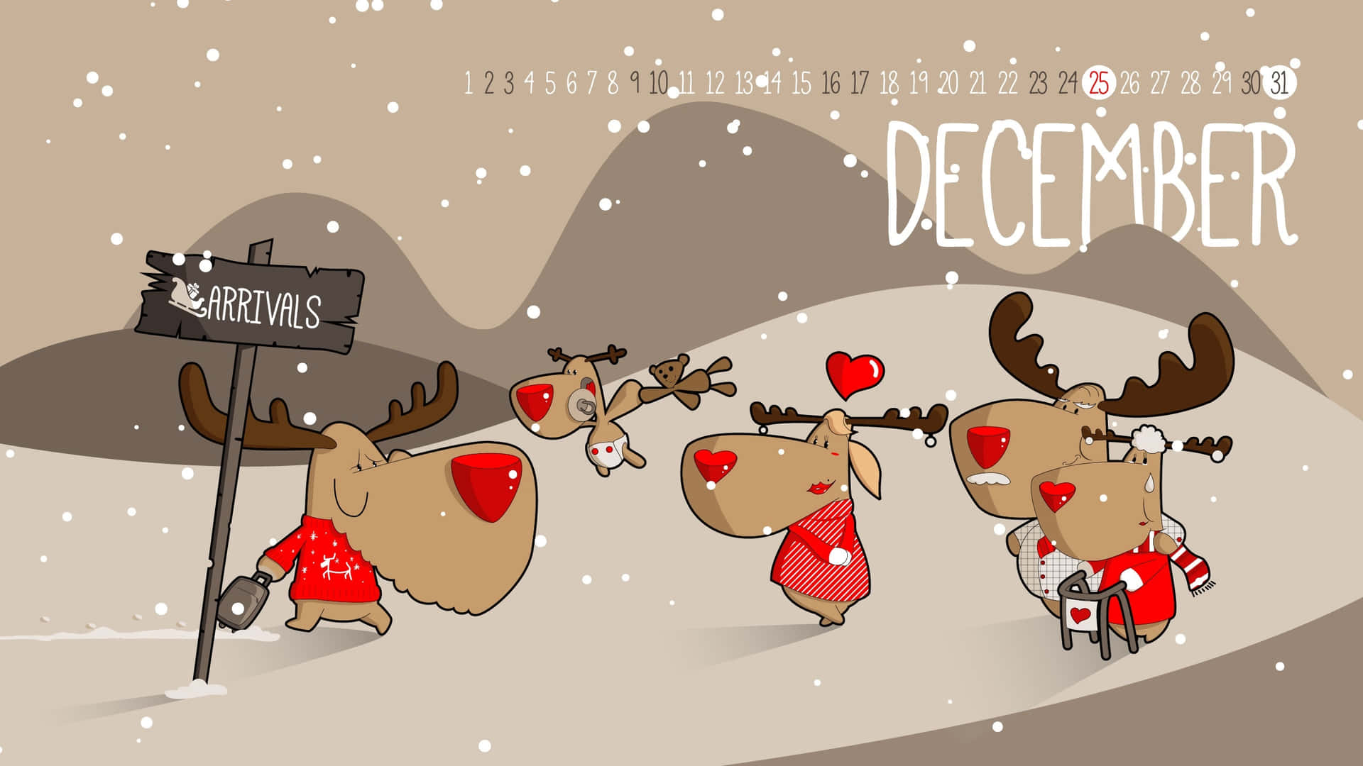 December Reindeer Arrivals Calendar Wallpaper