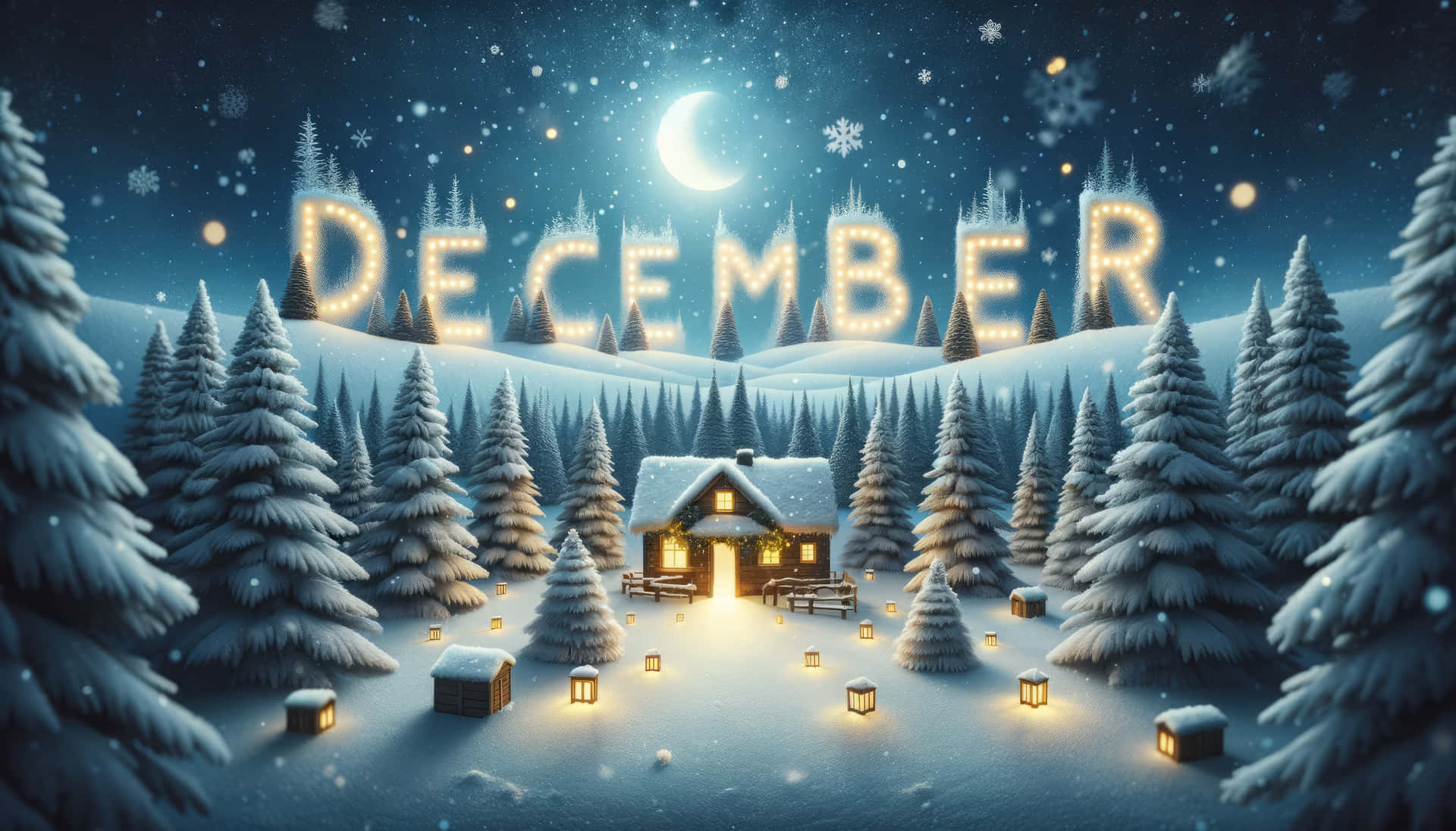 December Winter Night Landscape Wallpaper