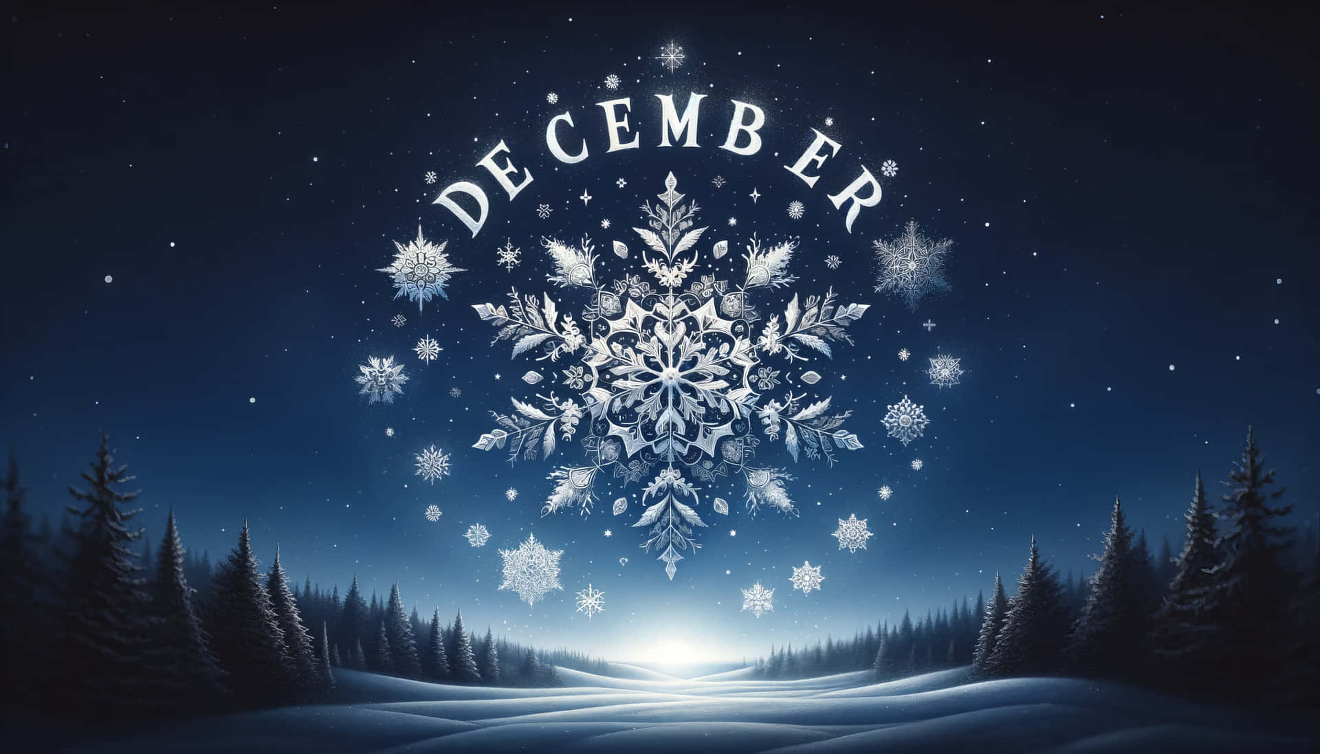 December Winter Night Snowflake Design Wallpaper