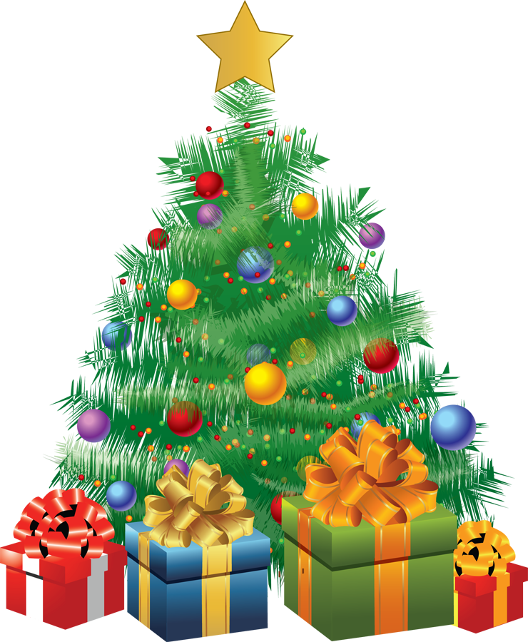 Decorated Artificial Christmas Treewith Gifts.png PNG