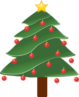 Decorated Christmas Tree Cartoon PNG