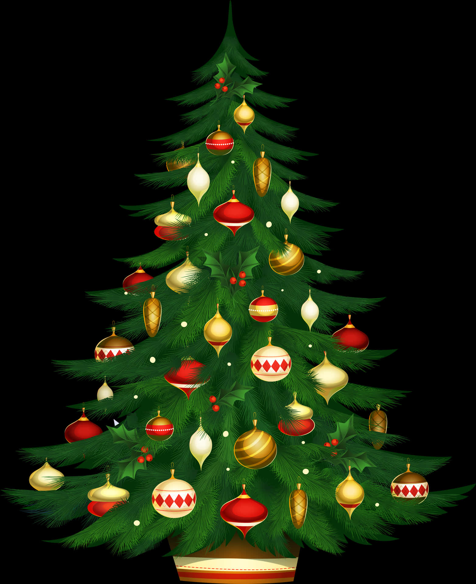 Decorated Christmas Tree Illustration PNG