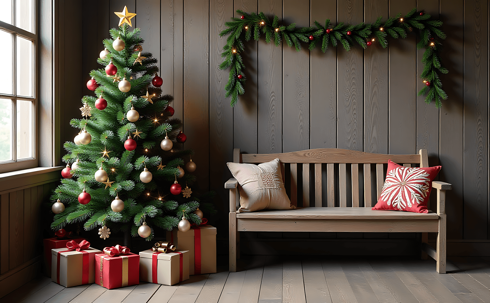 Decorated Christmas Tree With Lights Wallpaper