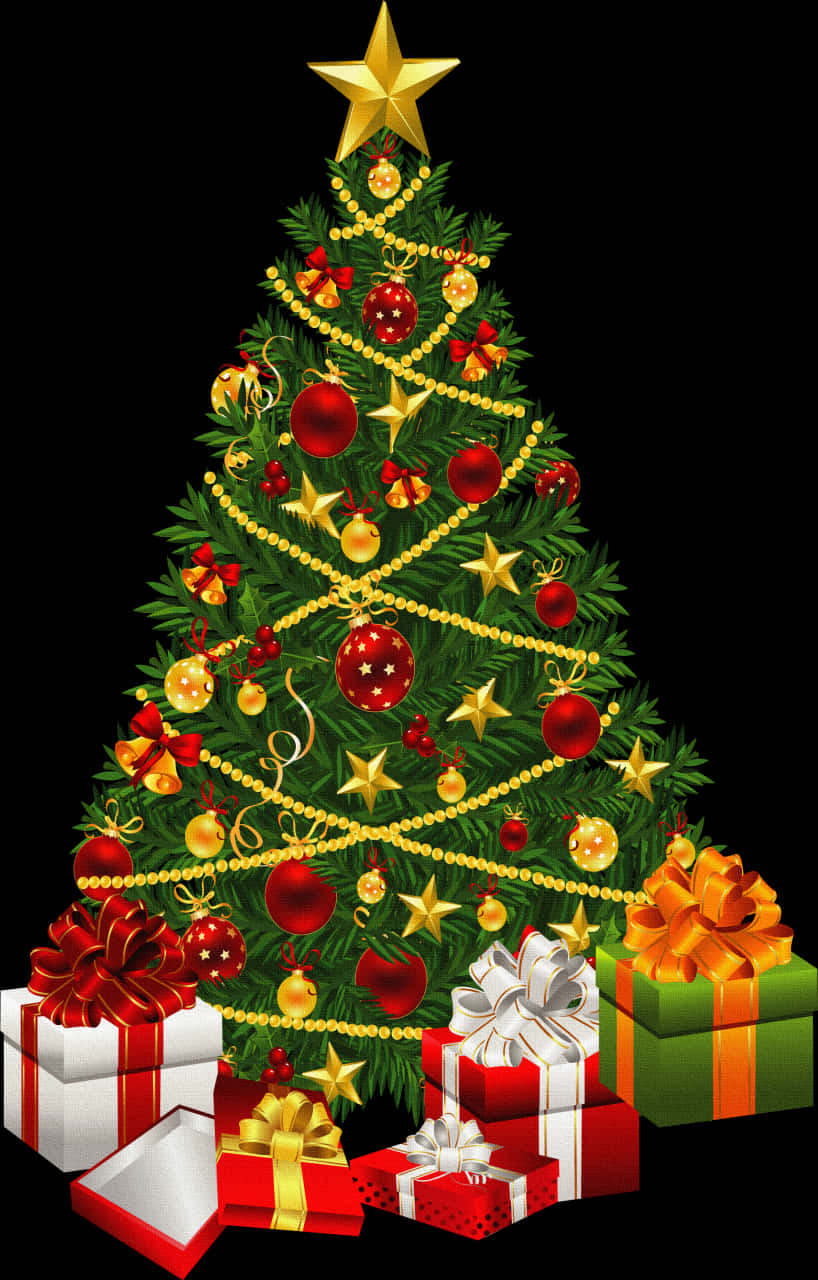 Decorated Christmas Treewith Gifts.jpg PNG