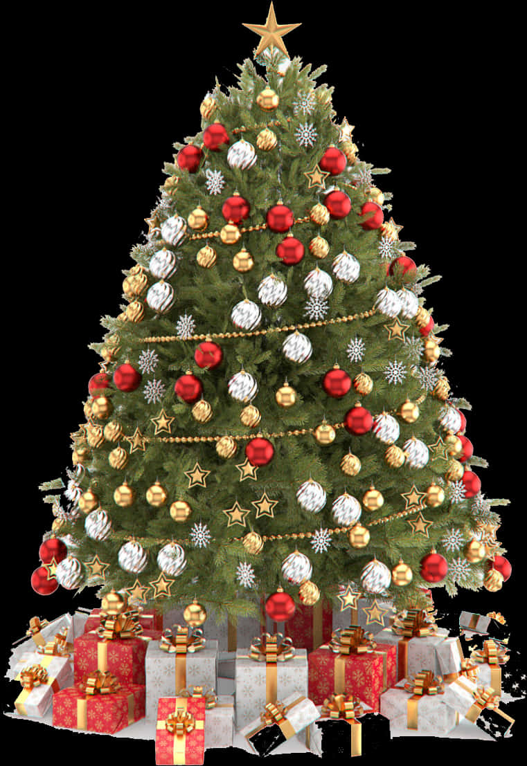 Decorated Christmas Treewith Presents.jpg PNG