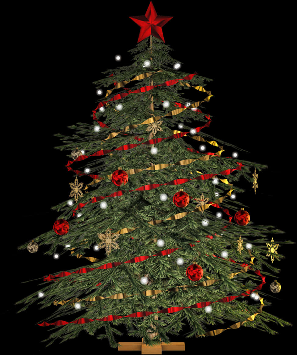 Decorated Christmas Treewith Star Topper PNG