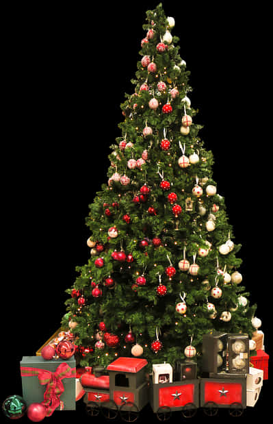 Decorated Christmas Treewith Train Set PNG