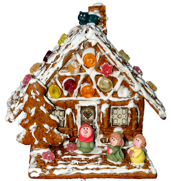 Decorated Gingerbread Housewith Figurines PNG