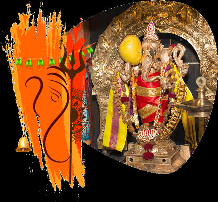 Decorated Vinayagar Statueand Artistic Representation PNG