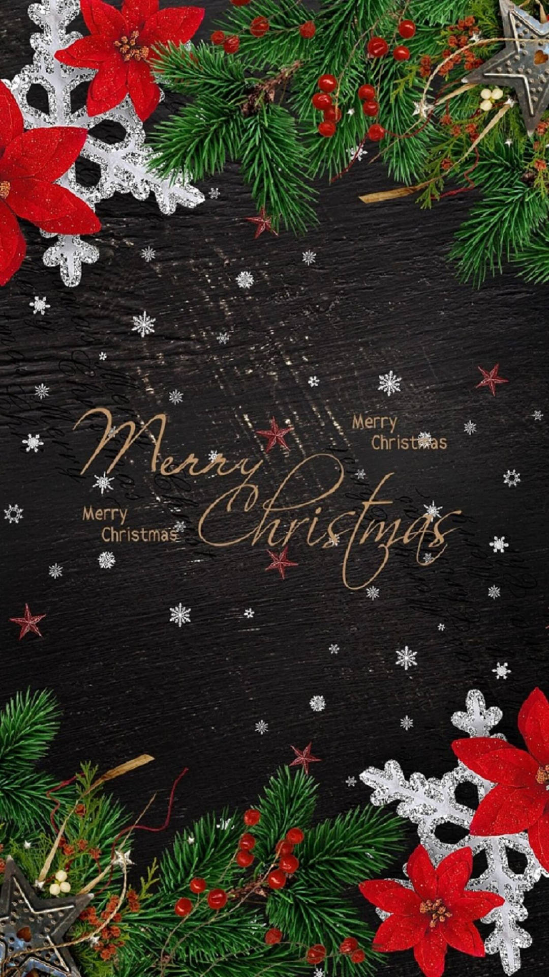 Decorated Wooden Surface Merry Christmas Iphone Wallpaper