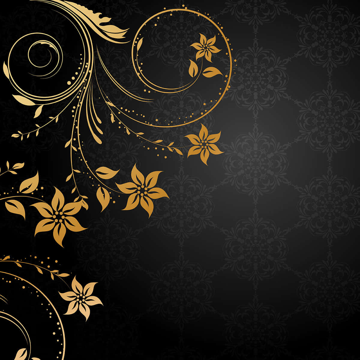 Gold Floral Background With Black Background