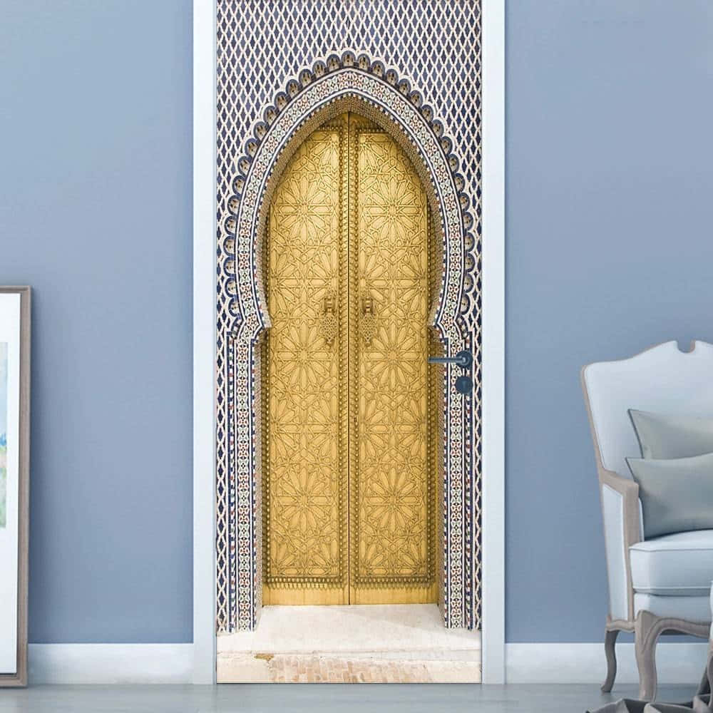 A Gold Door With A Gold Pattern