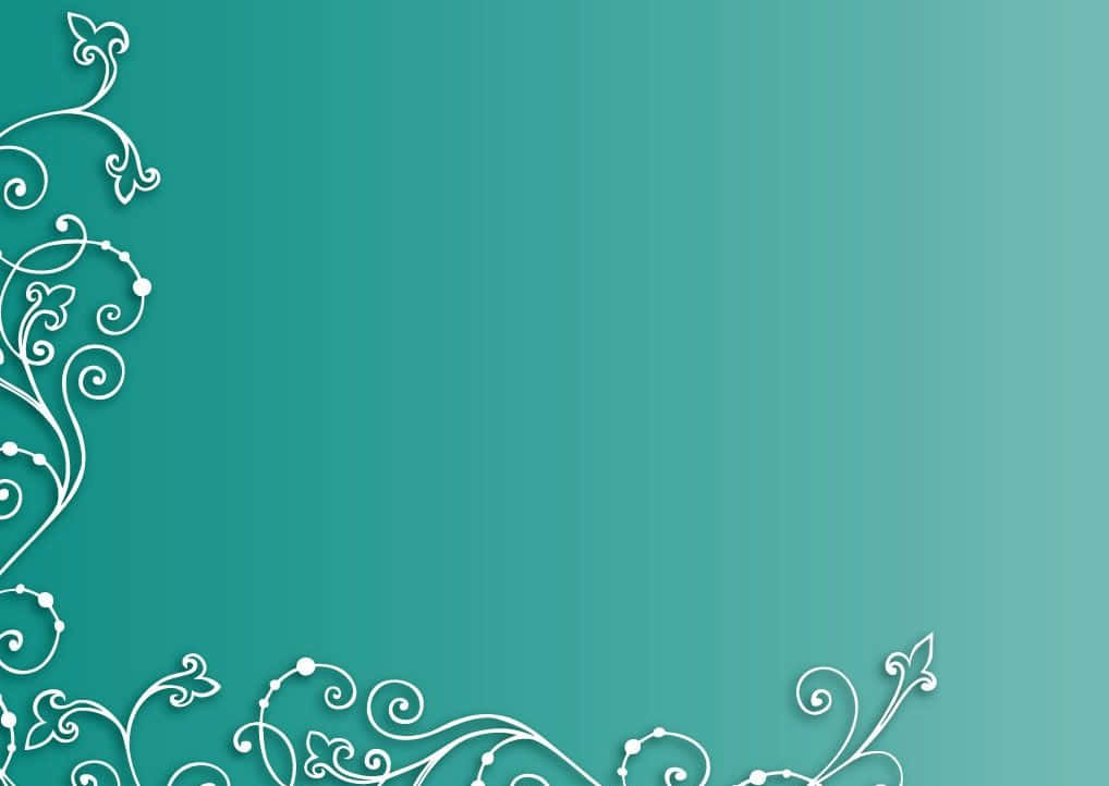 a teal background with white swirls and flowers