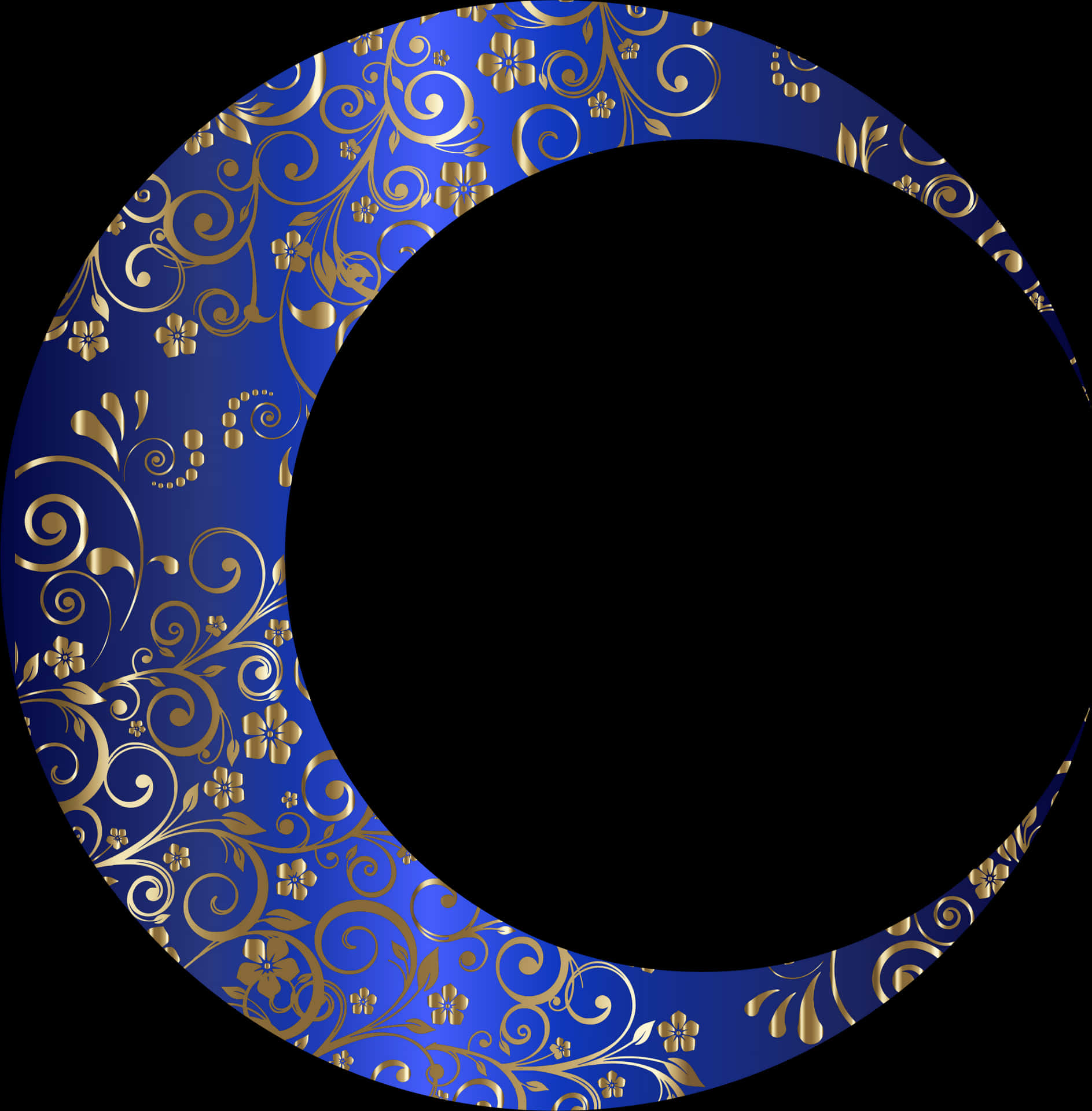 Decorative Blue Gold Crescent Moon PNG