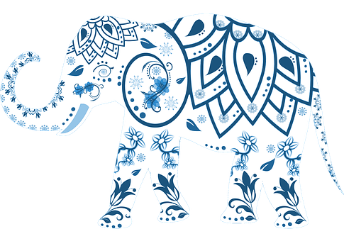 Decorative Blue Patterned Elephant PNG