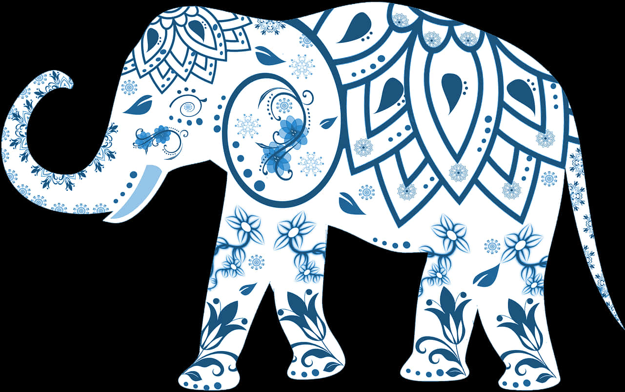 Decorative Blue Patterned Elephant PNG