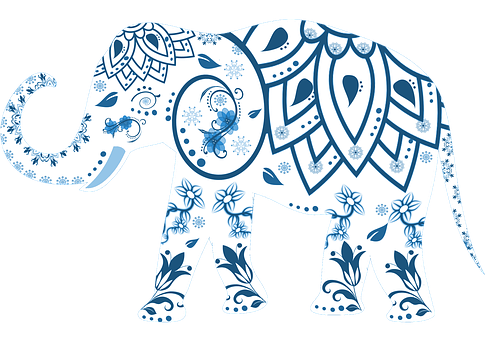 Decorative Blueand White Elephant Illustration PNG