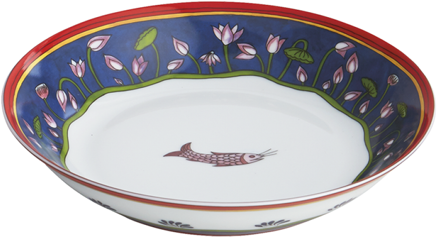 Decorative Ceramic Bowlwith Floraland Fish Design PNG